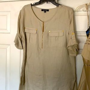Linen top with roll sleeves